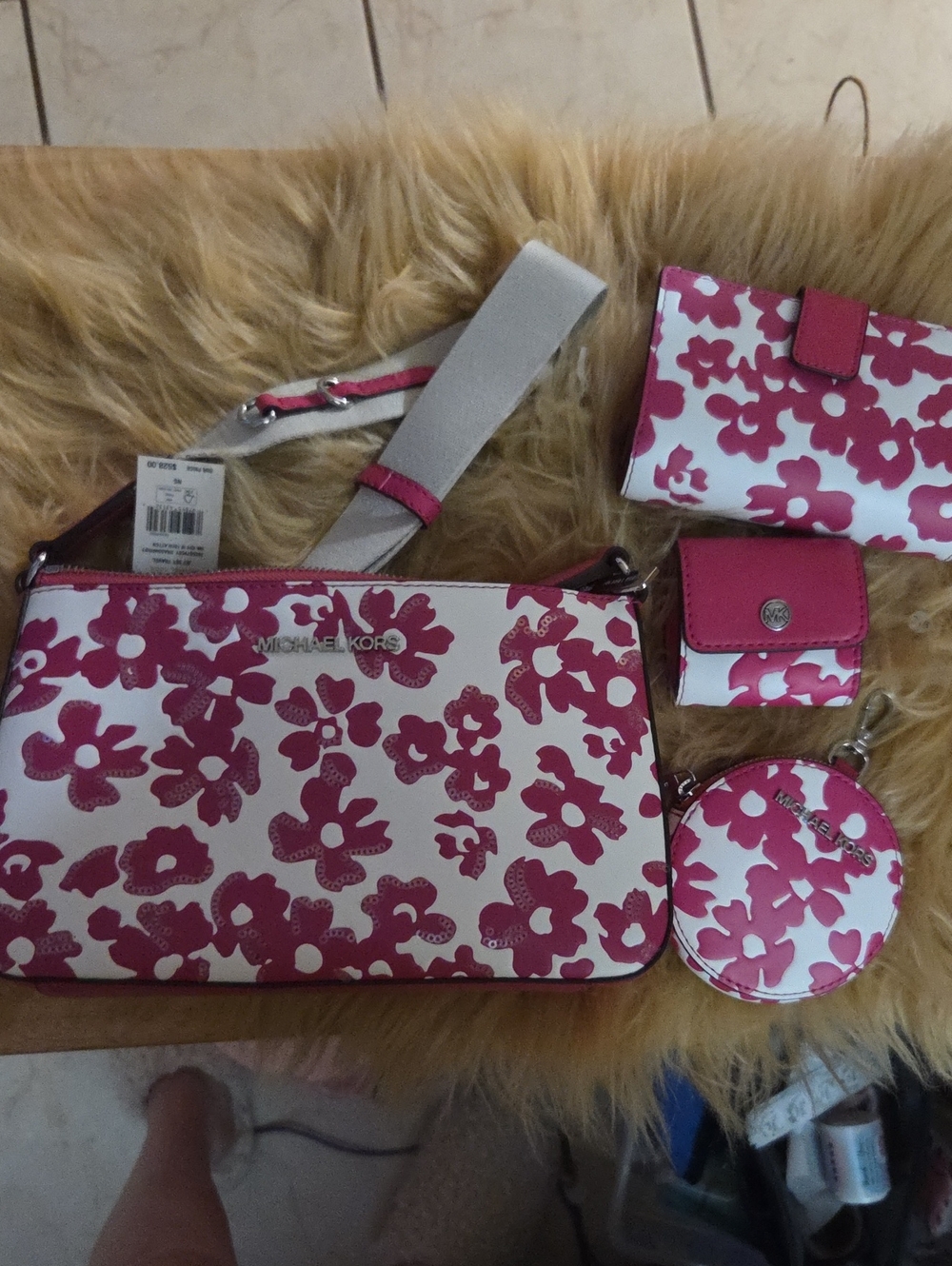 Michael Kors White and Pink Floral Crossbody Set 5 Pc. NWT